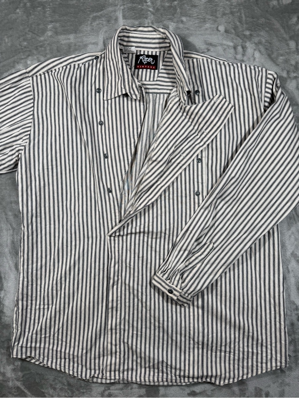 Vintage Roper Men Sz XL White Black Stripes Western Bib Front Long Sleeve Shirt